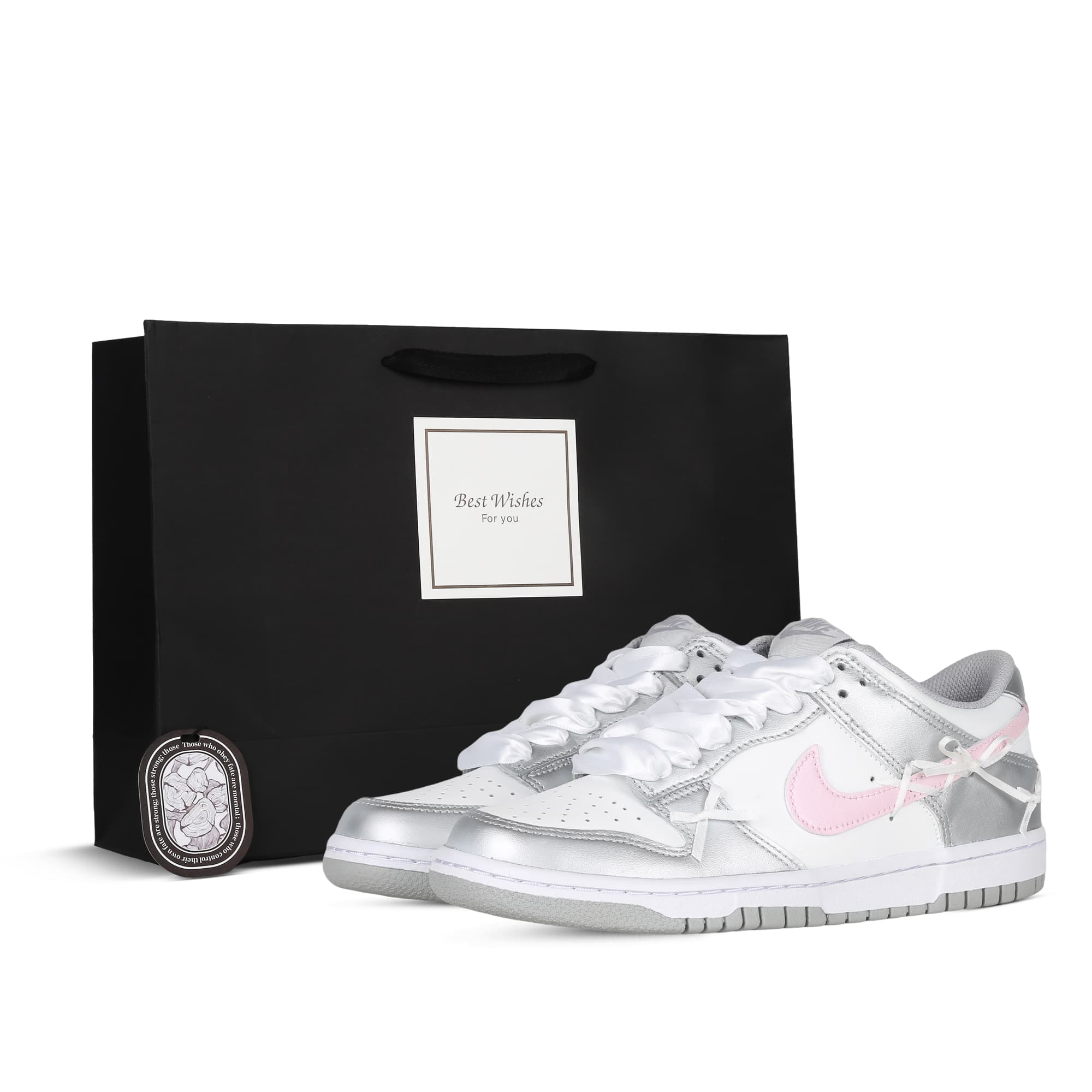 Nike Dunk Low Ballet Girlish 2.0 Anti-Slip Wear-Resistant Low-Top Skateboard Shoes GS Silver Pink
