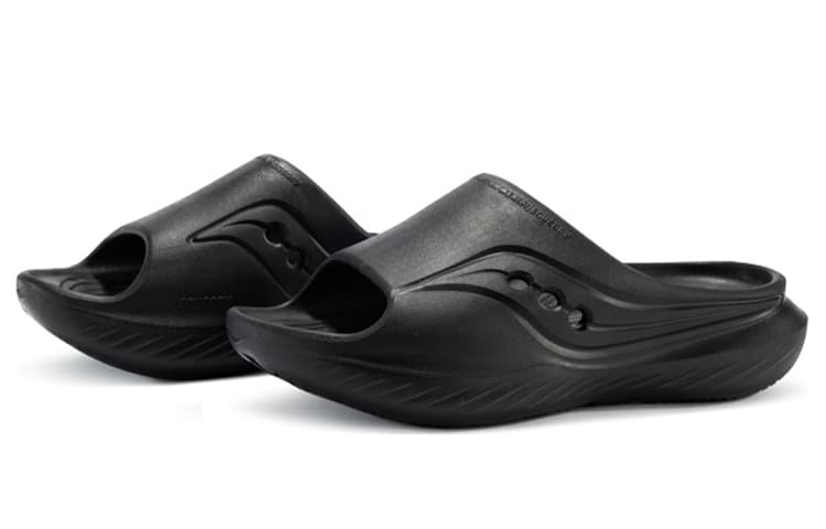 Saucony Cradle Rubber Sole EVA Cut-Out Slide Slippers Unisex Black 6