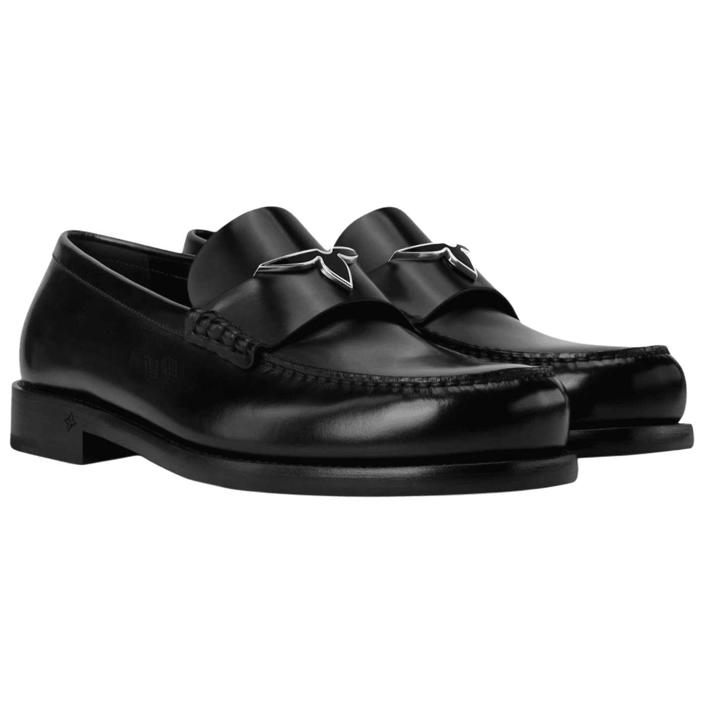 LOUIS VUITTON Oxford Calfskin Round Toe Slip-On Loafers Men's Black 5