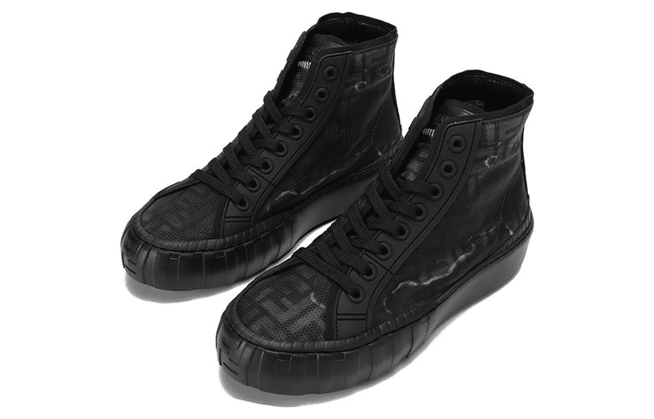 FENDI Men's FF Jacquard Fabric High-Top Lace-Up Sneakers Black 6