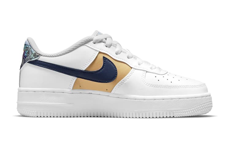 Nike Air Force 1 Low '07 LV8 White Blue Void Metallic Gold GS 3