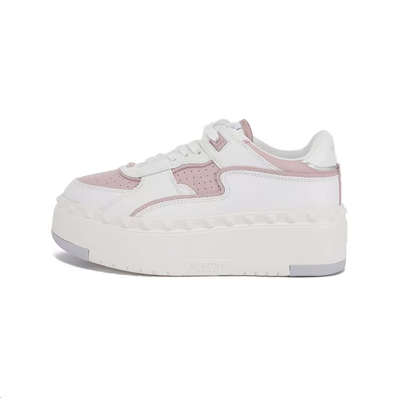 Valentino FREEDOTS Cow Leather Studded Decoration Lace-Up Thick Sole Low-Top Casual Shoes Women's White 2