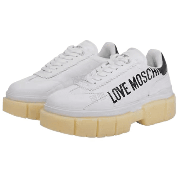 LOVE MOSCHINO Cow Leather Platform Round Toe Low-Top Casual Shoes Women's White 6