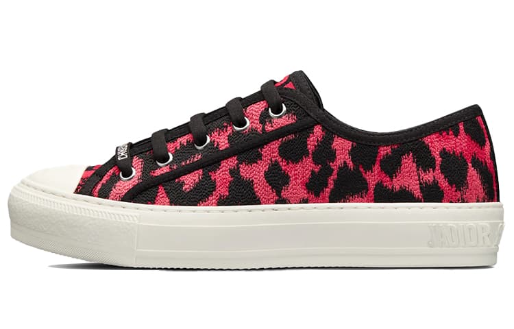 DIOR Walk'n'Dior Embroidered Cotton Low-Top Fashion Sneakers Women's Black Pink Leopard 2