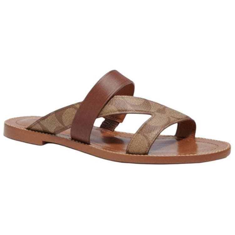 COACH Harlan Synthetic Leather Open-Toe Flat Anti-Bacterial Slide Sandals Women's Brown 5