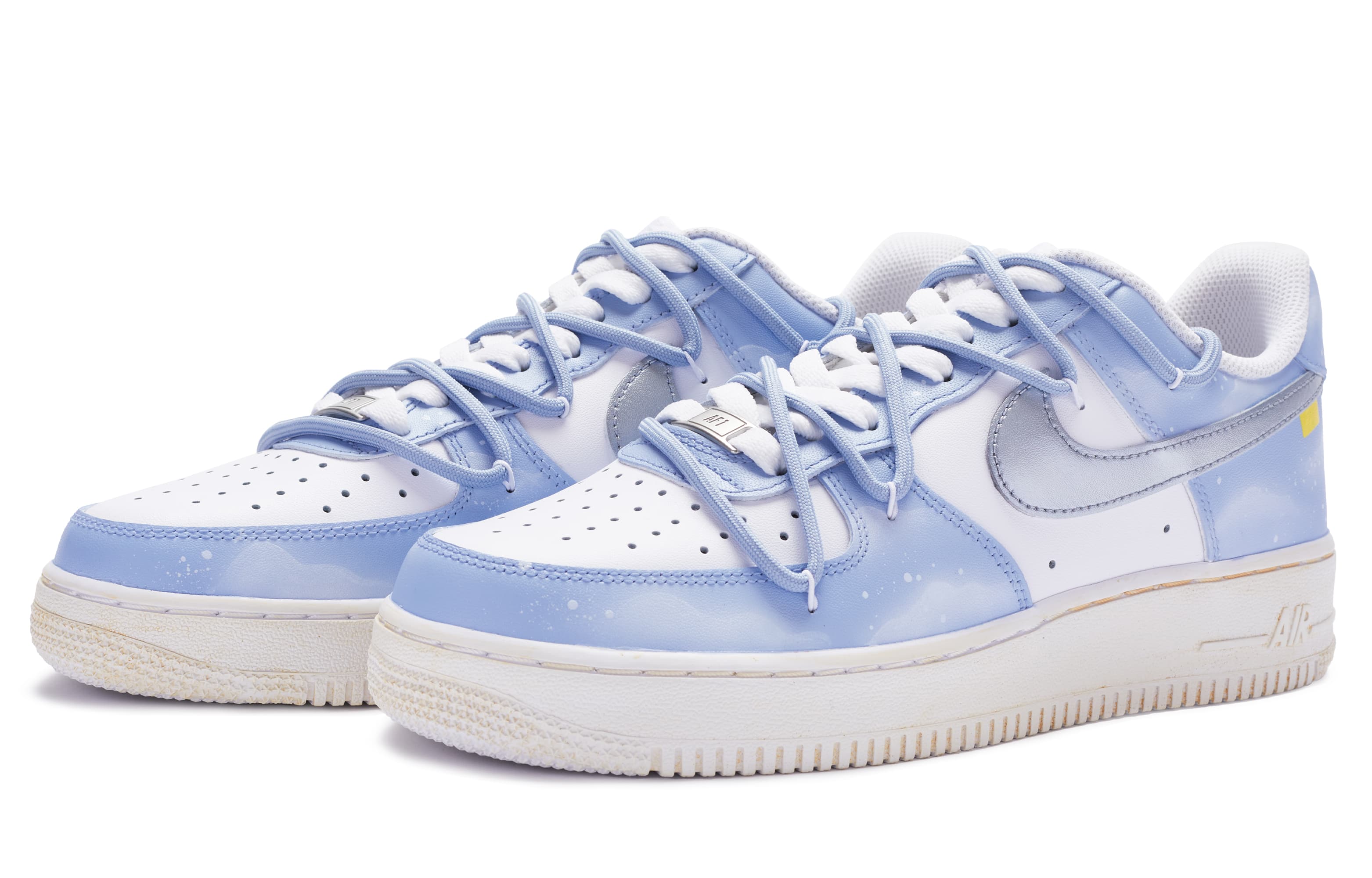 Nike Air Force 1 Skateboard Shoes Men Low-Top Silver White Blue 6