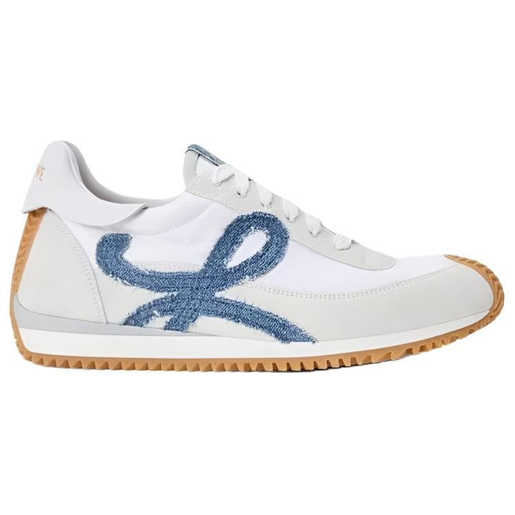 LOEWE Flow Runner 2.0 Nylon Suede Round Toe Lace-Up German Trainer Low-Top Casual Shoes Women's White 4