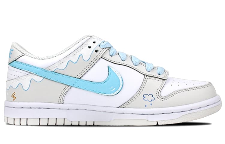Nike Dunk Anti-Slip Wear-Resistant Low-Top Skateboard Shoes GS White Gray Blue 3