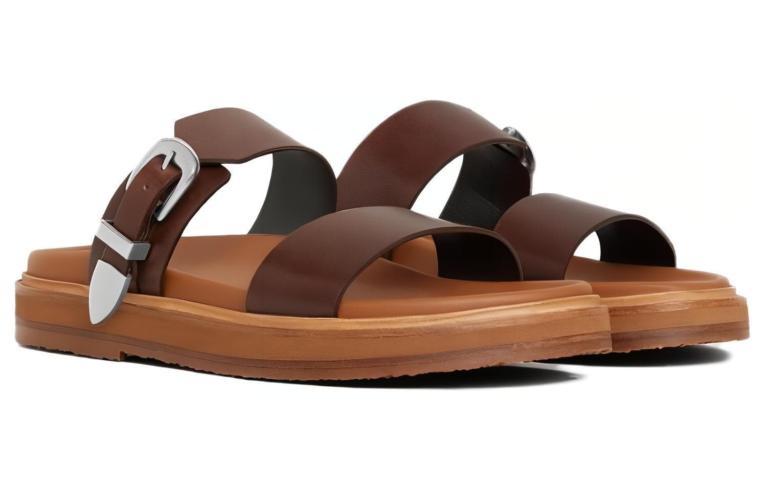 CELINE Calfskin Comfortable Flat Slide Sandals Men's Dark Brown 5
