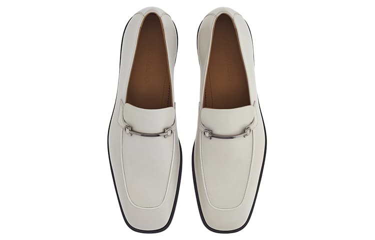 FERRAGAMO GANCINI Buckle Detail Slip-On Loafers Men's White 6