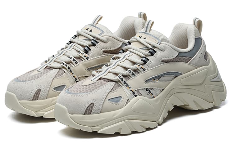 FILA Cushioning Anti-Slip Wear-Resistant Breathability Low-Top Chunky Sneakers Women's Beige 3