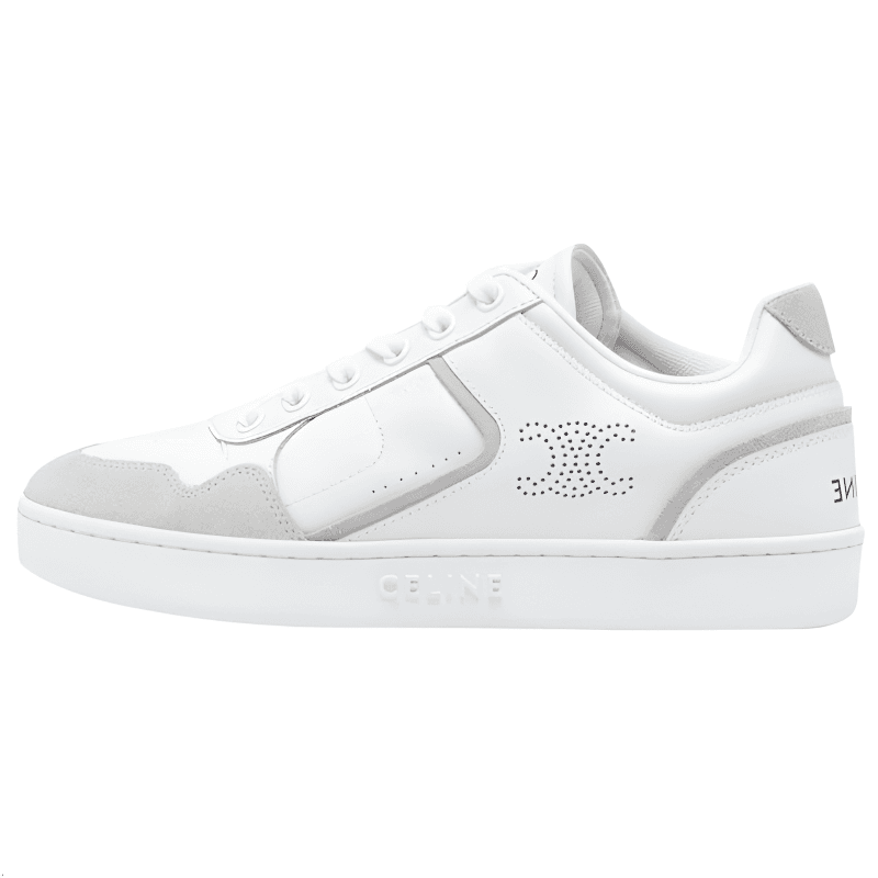 CELINE Trainer Round Toe Lace-Up Low-Top Sneakers Women's White