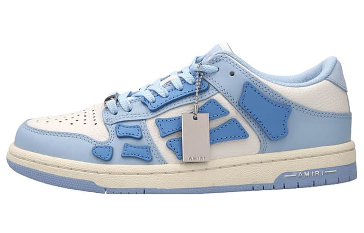 AMIRI Skel-Top Low Leather Low-Top Lace-Up Fashion Skate Shoes Women's White Blue 2