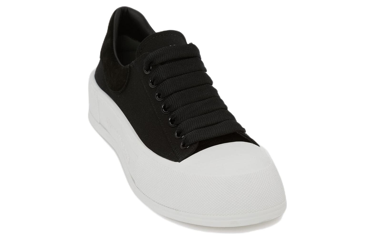 Alexander McQueen Deck Plimsoll Lace Up Trainers 'Black White' 6