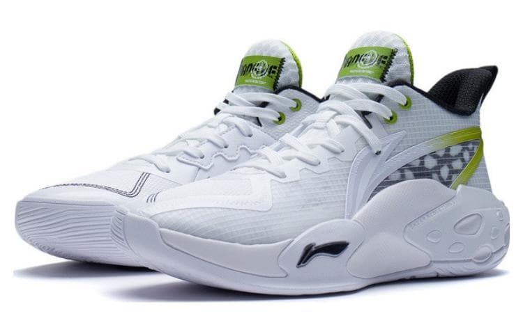 LiNing Cushioning Anti-Slip Wear-Resistant Coverage Support Rebound Mid-Top Basketball Shoes White Green 6