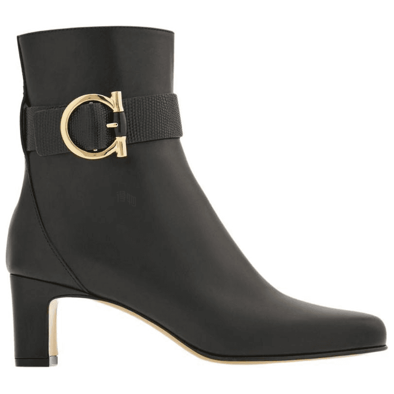 FERRAGAMO Calfskin Block Heel Zip Ankle Boots 5.5cm Women's Black 4