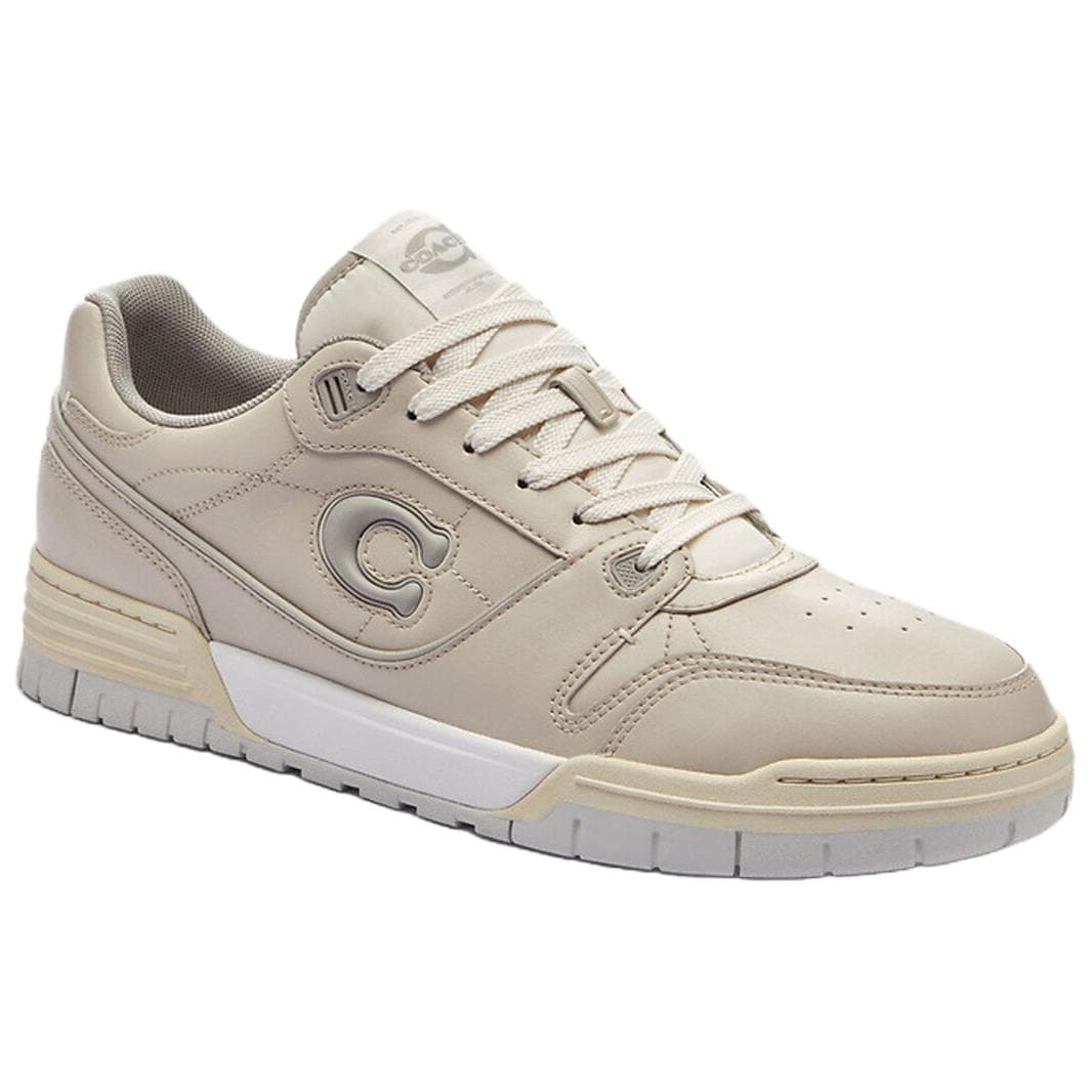 COACH Soho Leather Round-Toe Lace-Up Low-Top Skate Shoes Men's Beige 3