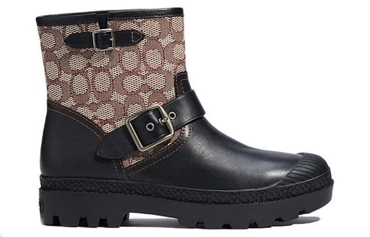 COACH Moto Leather Comfortable Buckle Ankle Boots Men's Black 4