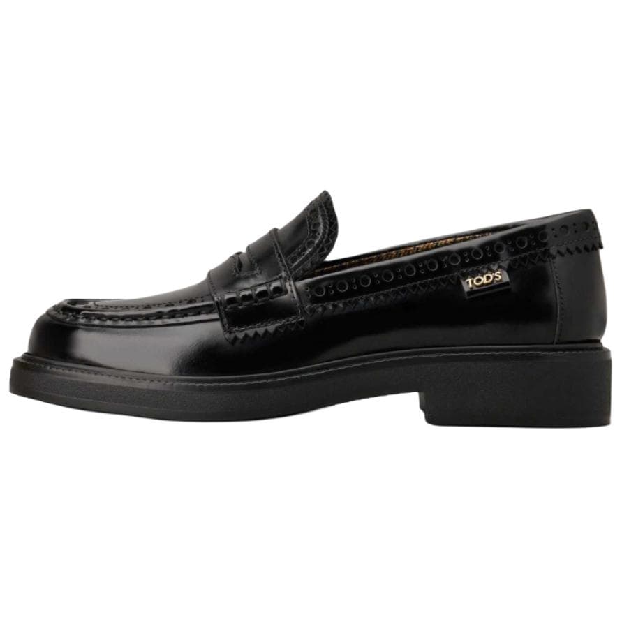 TOD'S Calfskin Round Toe Slip-On Loafers Women's Black