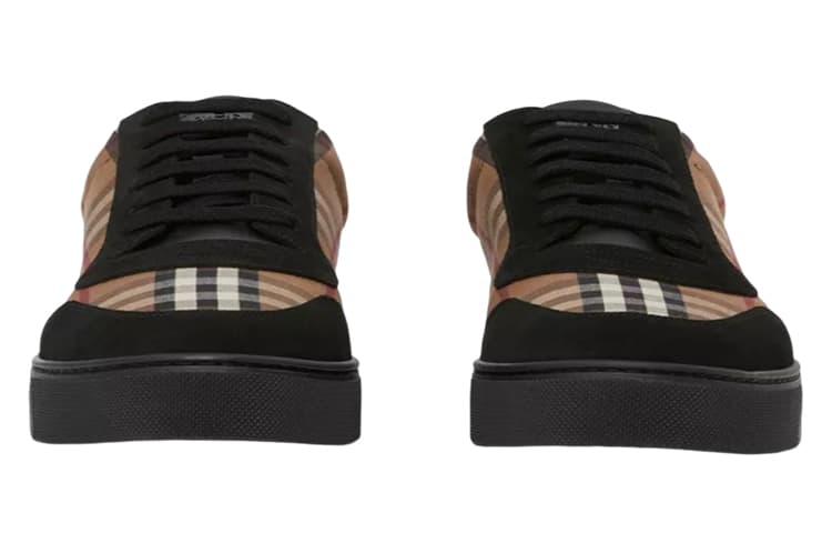 Burberry Vintage Check Cotton And Suede Sneakers Birch Brown Black 6