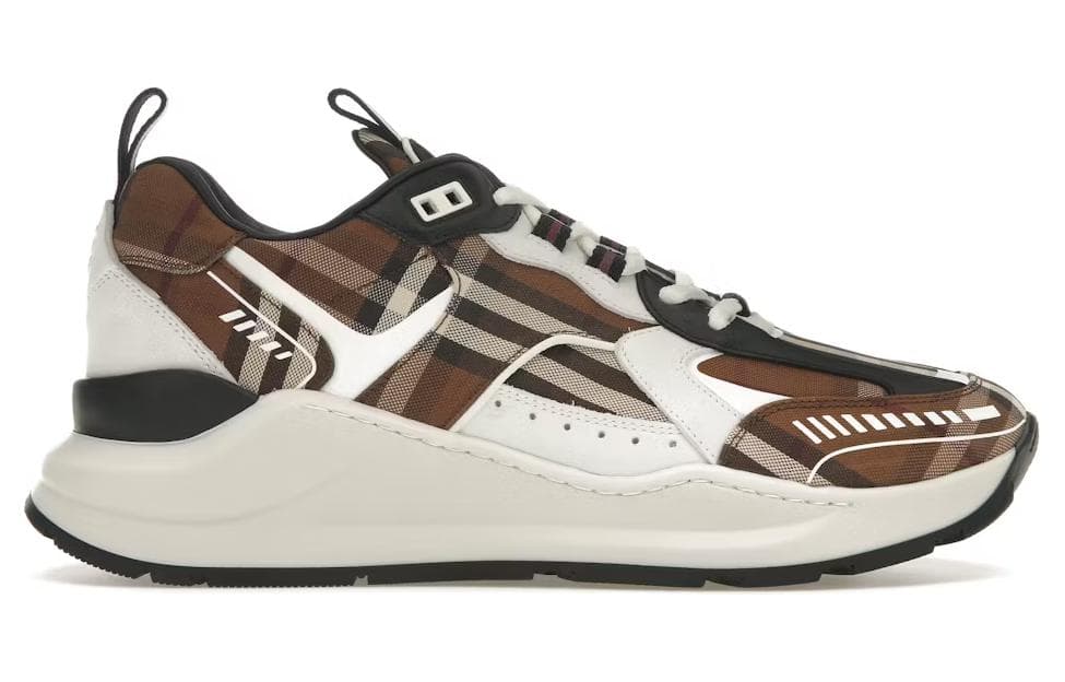 Burberry Vintage Check Cotton And Leather Sneakers Dark Birch Brown White 3