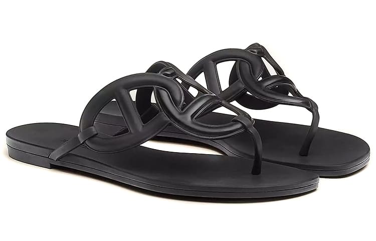 HERMES Rubber Sandals Black Women's 6