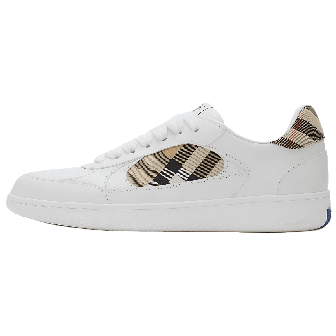 Burberry Terrace Calfskin Check Equestrian Knight Label Round Toe Lace-Up Low-Top Sneakers Men's White 2