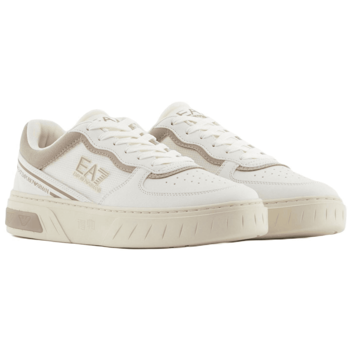 EMPORIO ARMANI EA7 PU Fabric Round Toe Lace-Up Low-Top Sneakers Unisex Beige 6