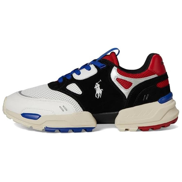 Polo Ralph Lauren Jogger Leather Color-Blocked Lace-Up Low-Top Casual Shoes Men's Black Red 2