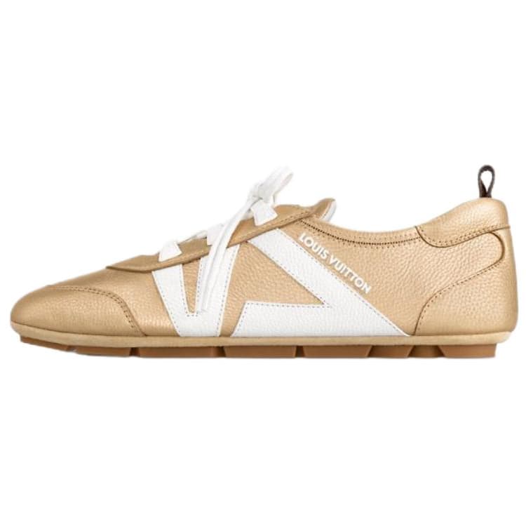 LOUIS VUITTON Sneakerina Calfskin Leather Round Toe Lace-Up Ballet Style German Trainer Thin Sole Low-Top Casual Shoes Women's Gold