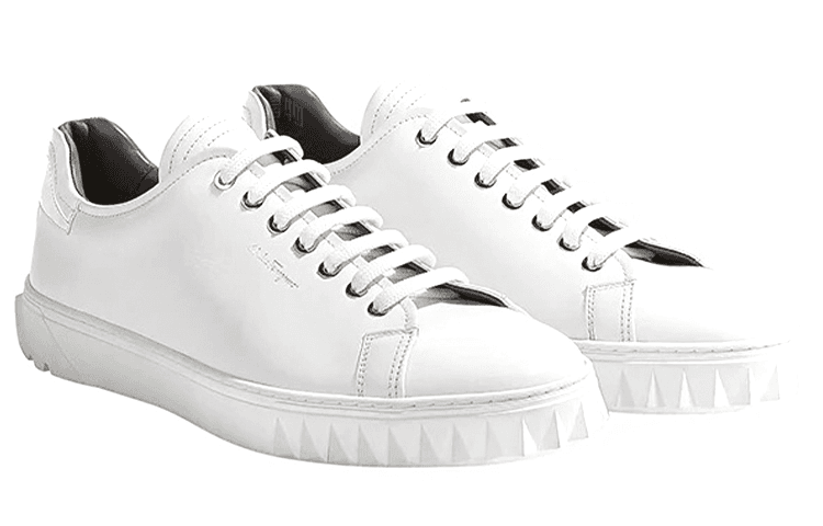 FERRAGAMO Casual Calfskin Lace-Up Sneakers Low-Top Fashion Skate Shoes Men's White 6