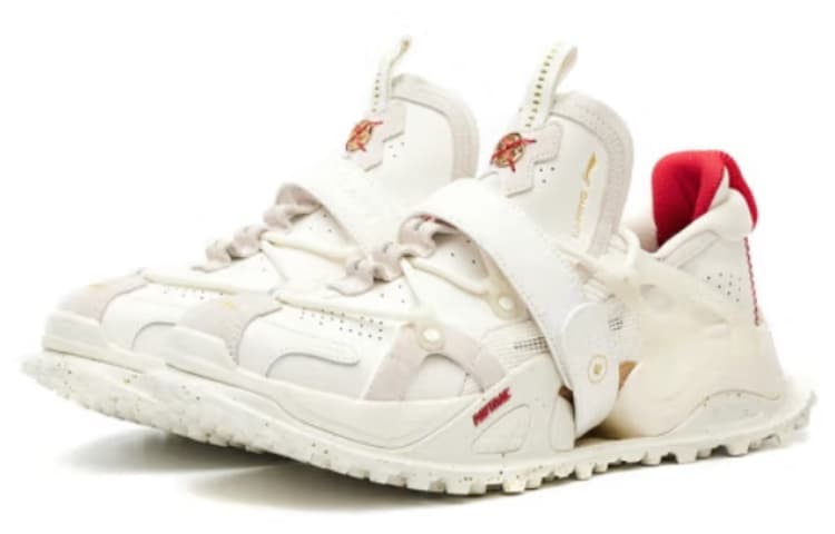LINING Pan Gu Casual Shoes Women's Low-Top Champagne White/Camellia Red 6