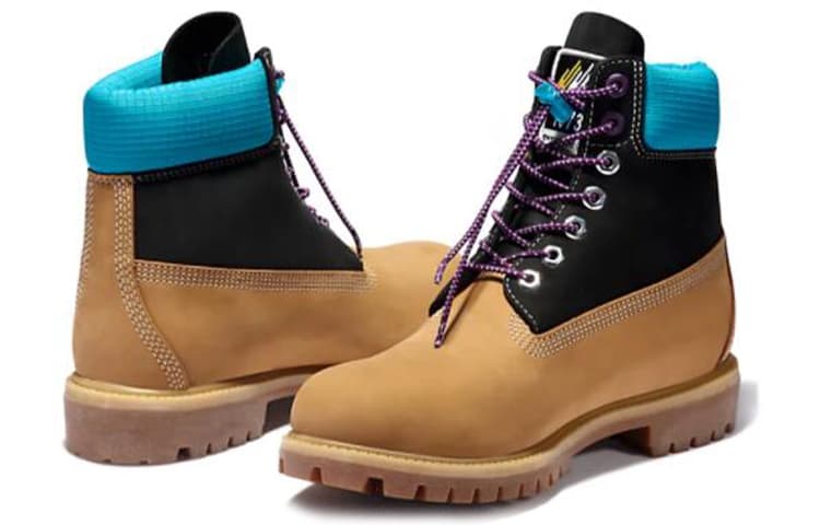 Timberland Premium 6 Inch Waterproof Boots 'Wheat Nubuck With Black And Blue Collar' 5