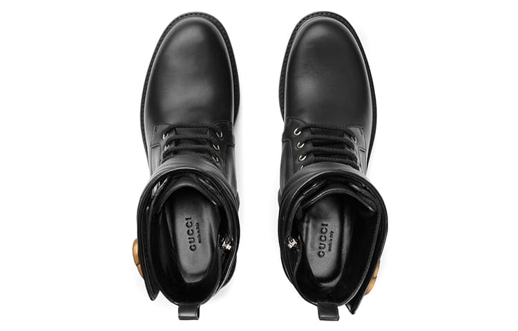 GUCCI Double G 40mm Ankle Boot Black Leather Women's 6