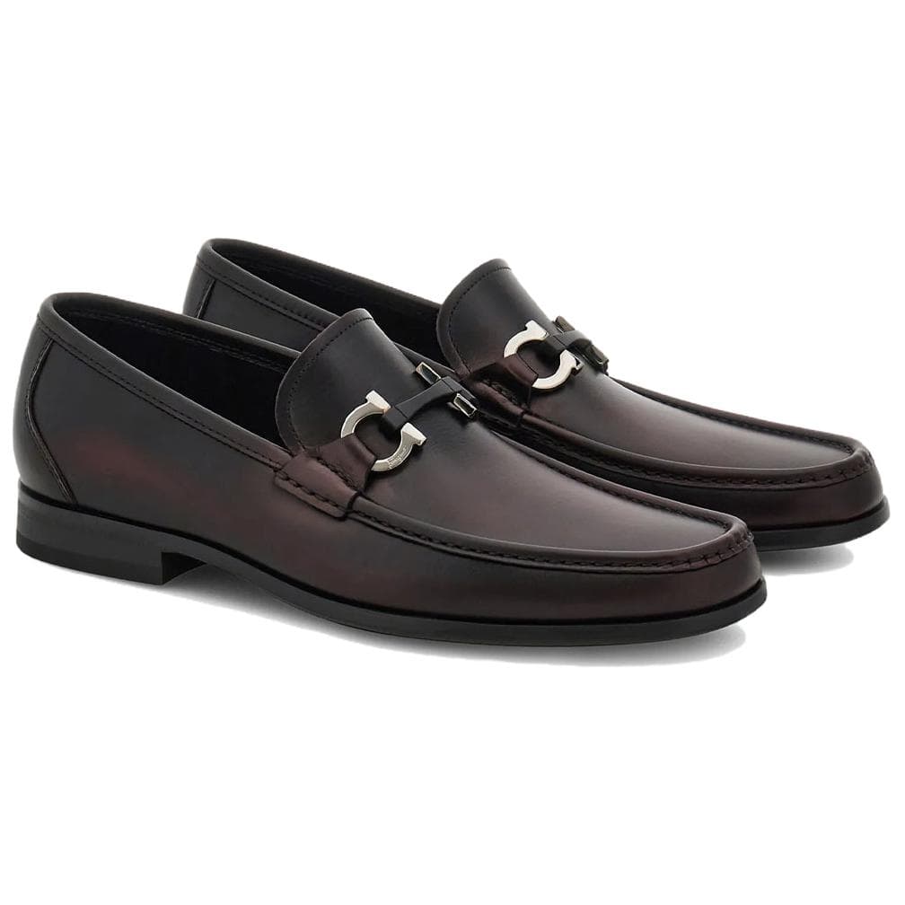FERRAGAMO GANCINI Calfskin Loafers Men's Black 6