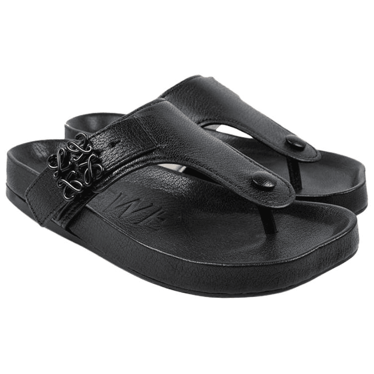LOEWE Leather Thong Flat Fashion Sandals Women's Black 5