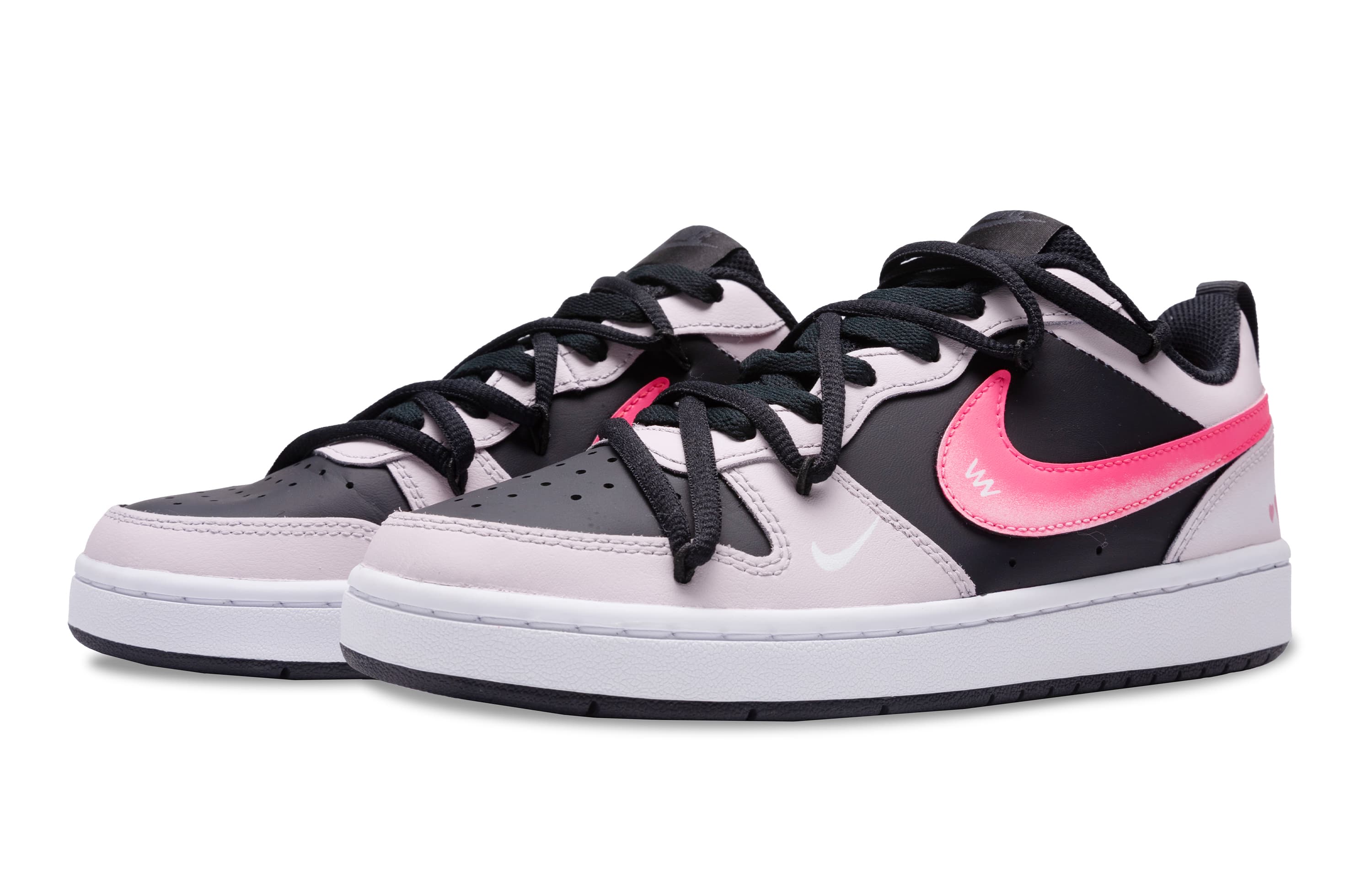 Nike Court Borough Cherry Rose Love Slip-Resistant Low-Top Skateboard Shoes GS Black Pink 5
