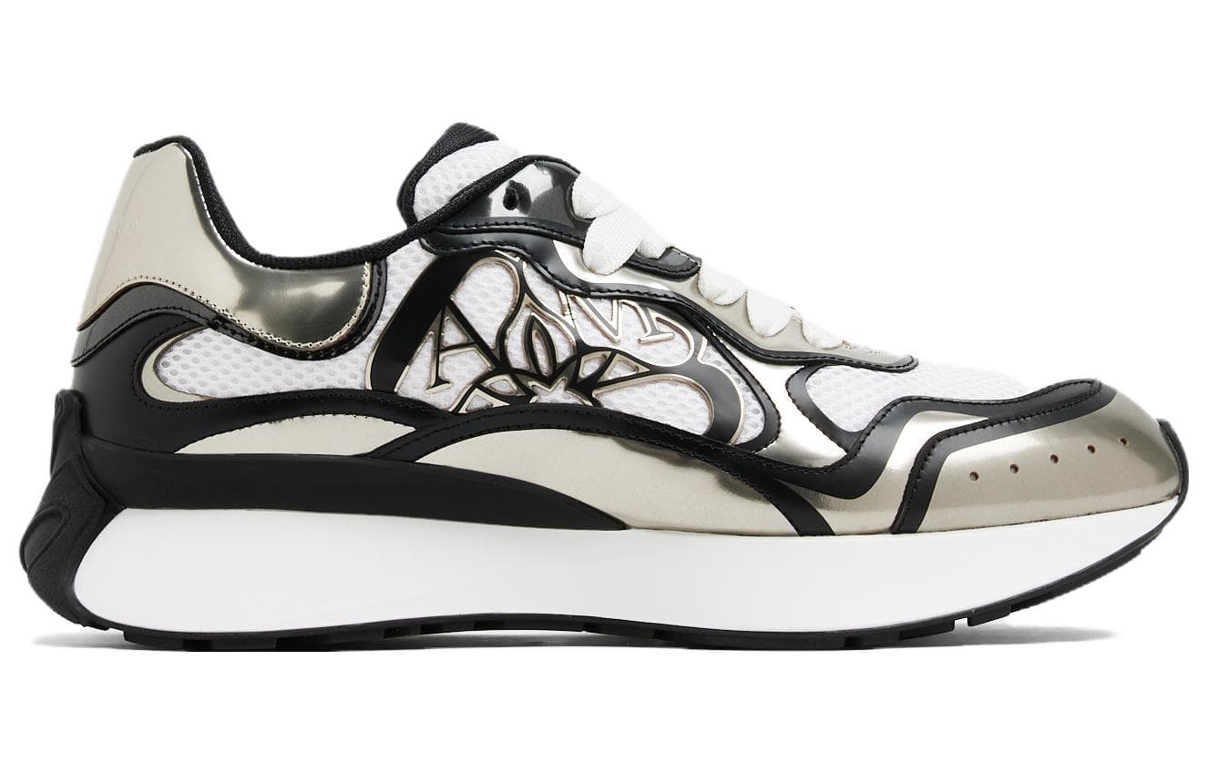 Alexander McQueen Sprint Runner Black White Silver Tone Seal 3