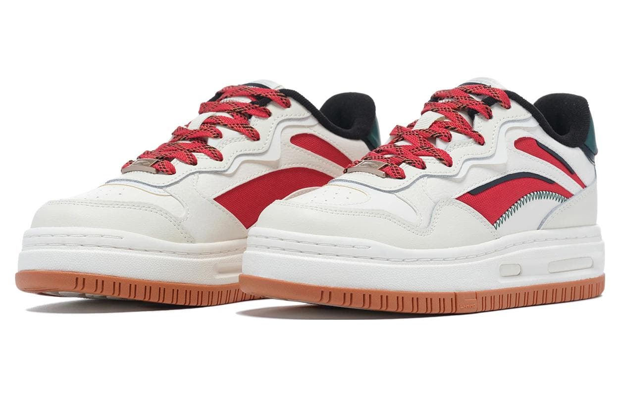 LiNing Future C1 Anti-Slip Wear-Resistant Low-Top Skateboard Shoes Women's White Red Green 5