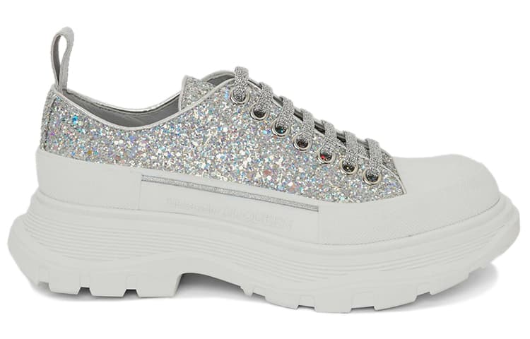 Alexander McQueen Tread Slick Glitter Low Sneaker 'Silver' Women's 3