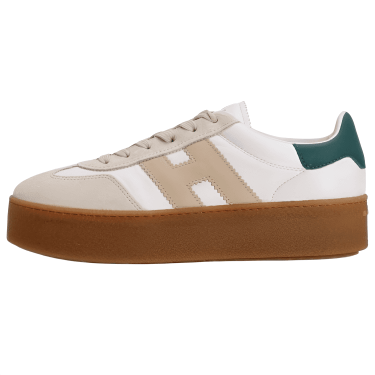 HOGAN H681 Women's Beige Leather Round-Toe Lace-Up Low-Top Sneakers