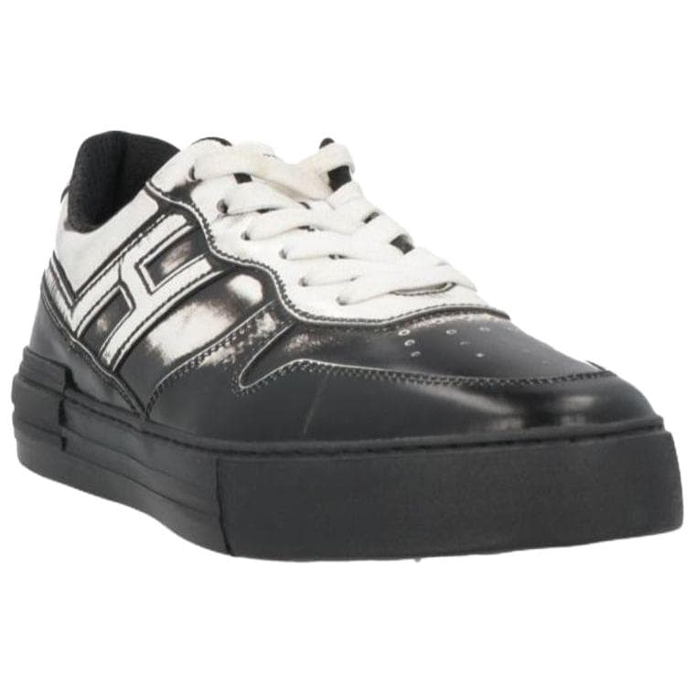 HOGAN H630 Leather Round-Toe Lace-Up Low-Top Sneakers Men's Black 5