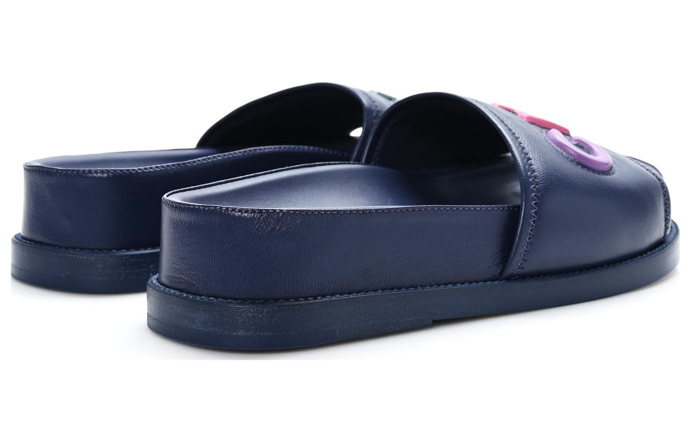 CHANEL Logo Mule Sandal Navy Leather Women's 5