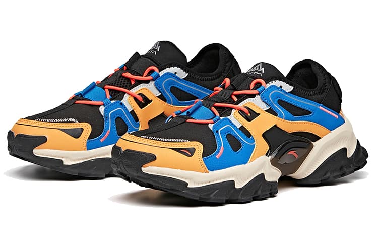 Anta Cushioning Anti-Slip Wear-Resistant Breathability Low-Top Outdoor Shoes Men's Black Yellow Blue 4