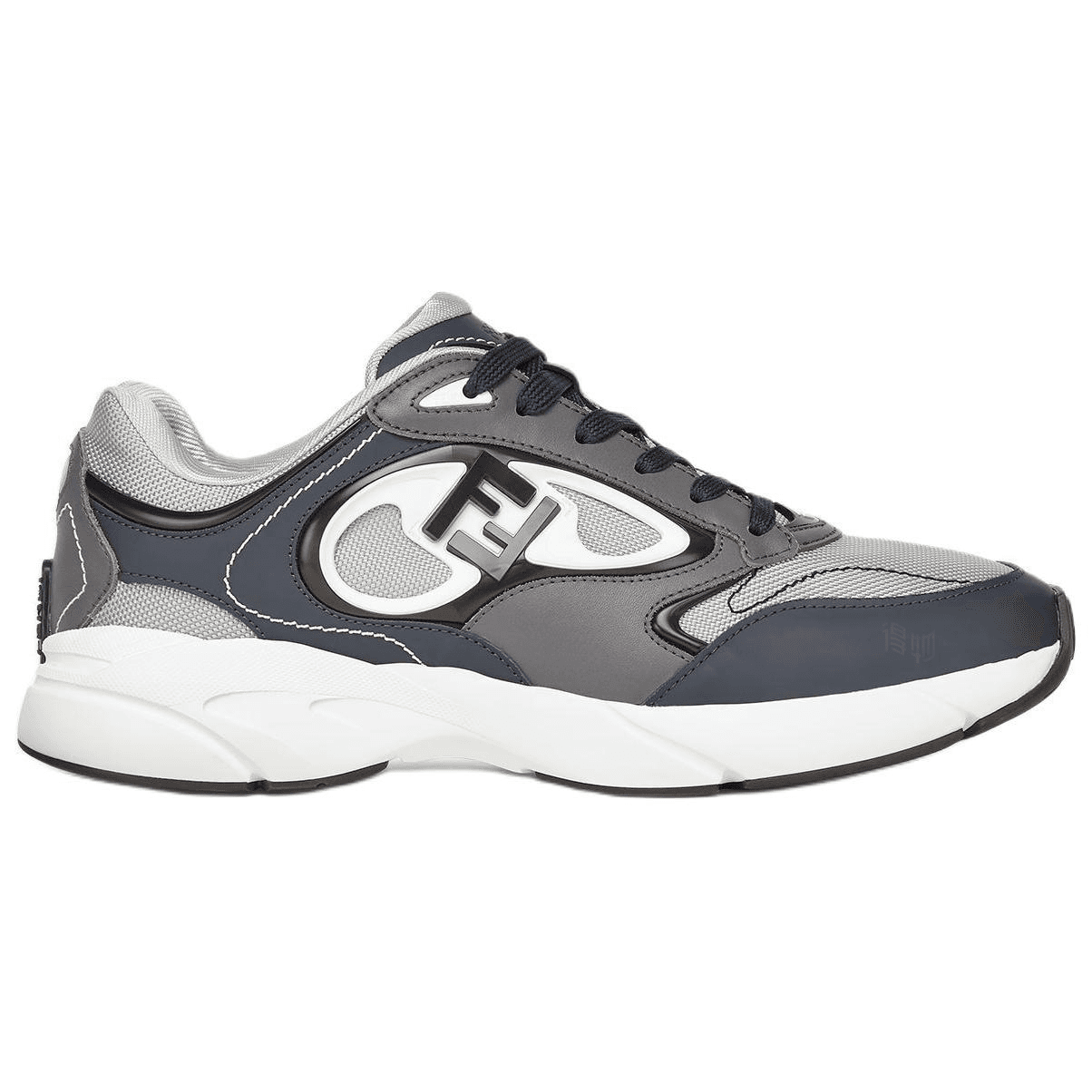 FENDI FENDI Forward Calfskin Round Toe Lace-Up Low-Top Casual Shoes Men's Grey 4
