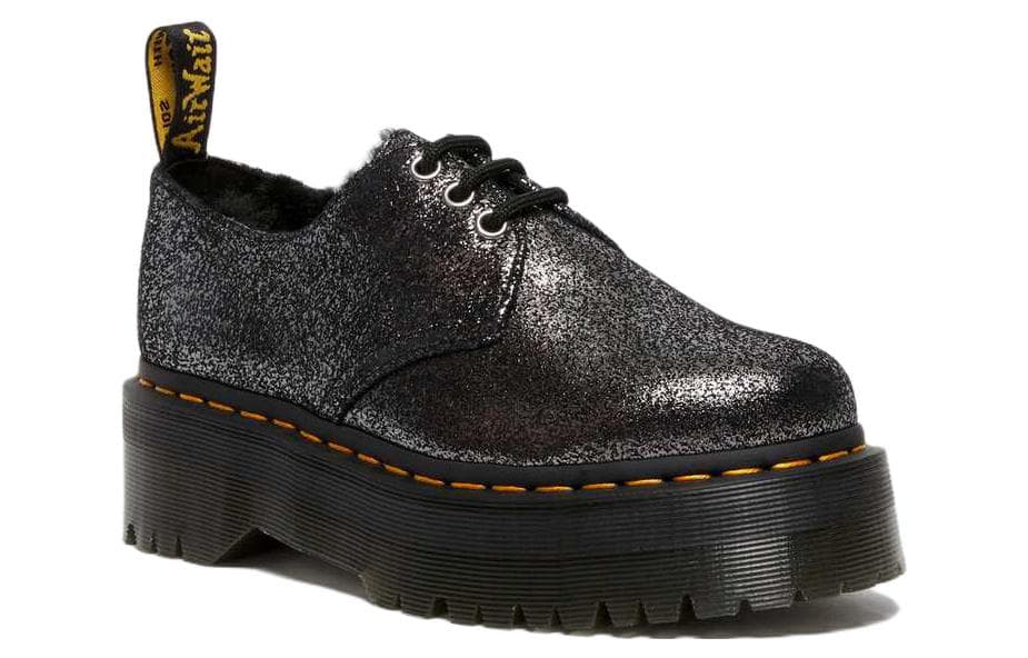 Dr.Martens 1461 Faux Fur Lined Metallic Leather Platform Shoes 'Black' 4