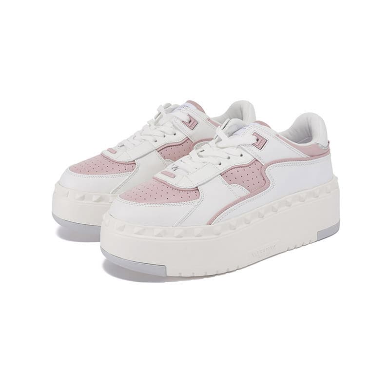 Valentino FREEDOTS Cow Leather Studded Decoration Lace-Up Thick Sole Low-Top Casual Shoes Women's White 6
