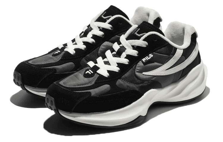 FILA Tribal Race Comfortable Running Textile & Synthetic Leather Low-Top Running Shoes Unisex Black & White Korean Version 4