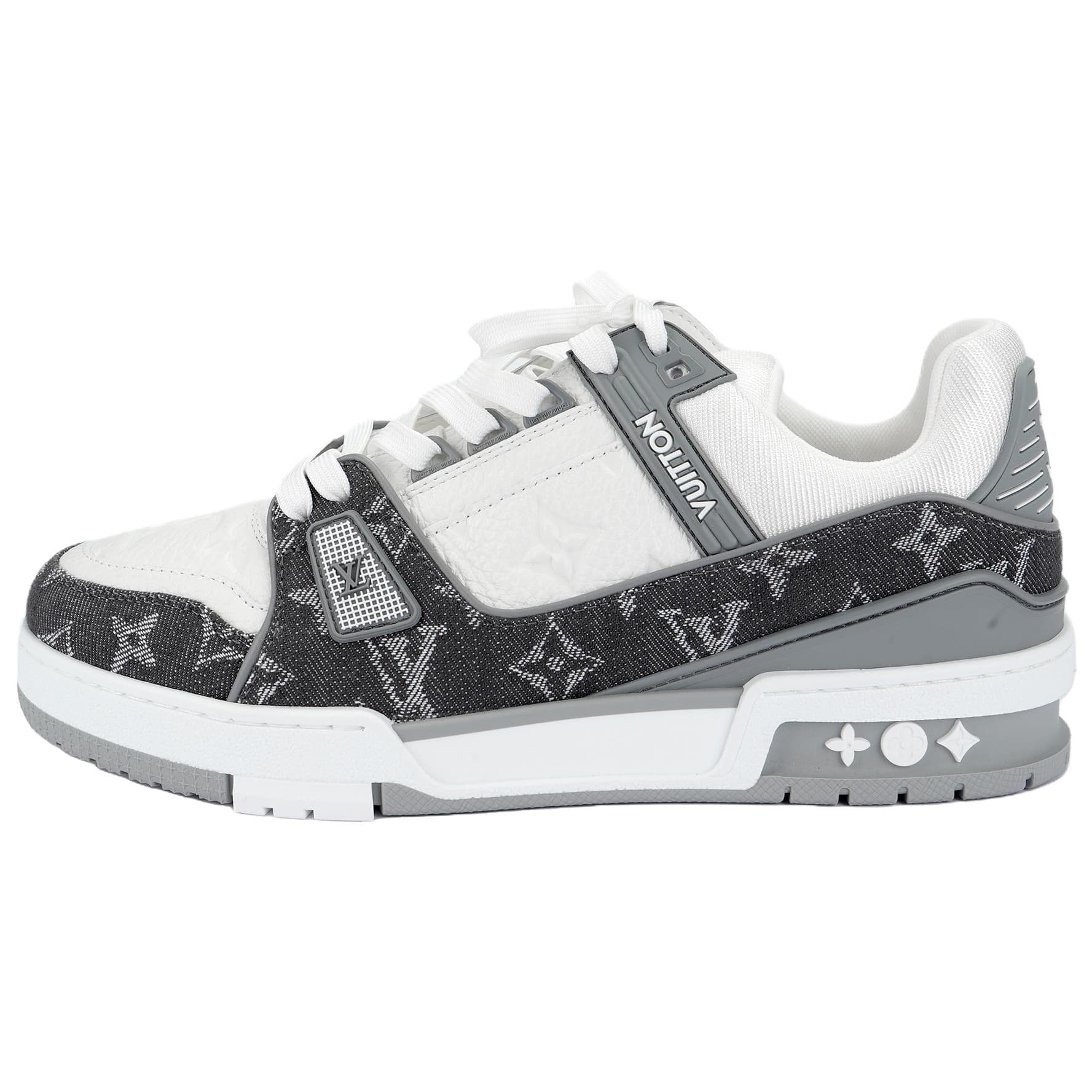 LOUIS VUITTON Trainer Calfskin Round-Toe Lace-Up Low-Top Skate Shoes Women's Gray