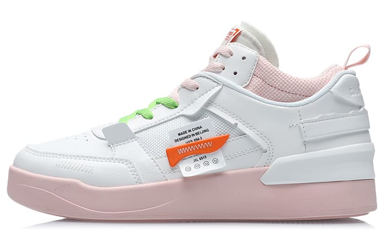 LiNing CF New Sequence Non-slip Lightweight Mid-Top Skateboard Shoes Women's White Pink
